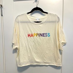 Like new happiness cropped t shirt with rainbow text